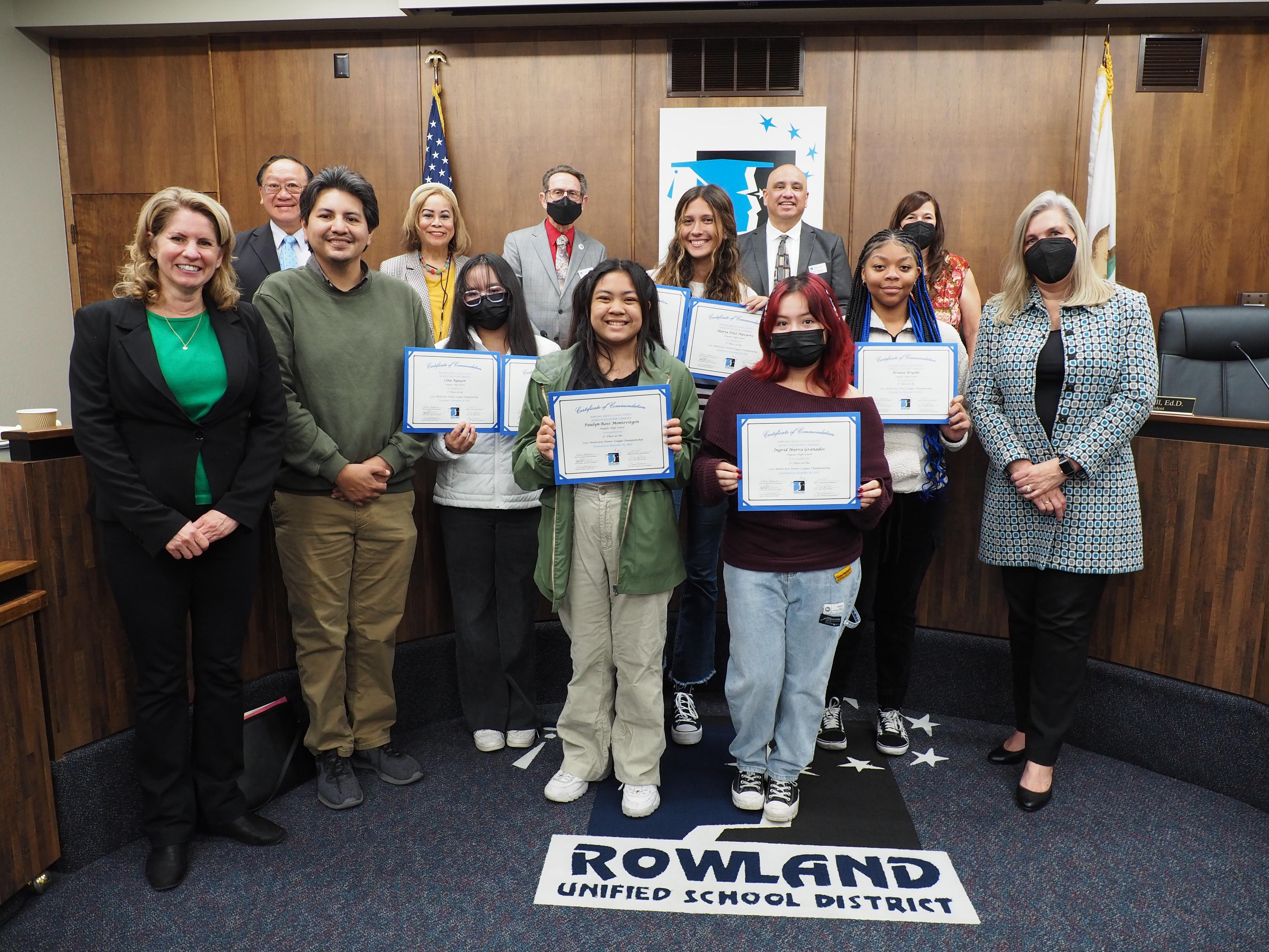 Girls Tennis recognized at RUSD Board meeting for placing 2nd in the Montview League